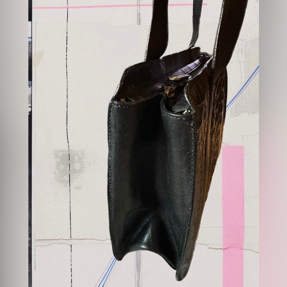 Brahmin Vintage Black Croc Embossed Leather Shoulder Bag - Picture 5 of 10